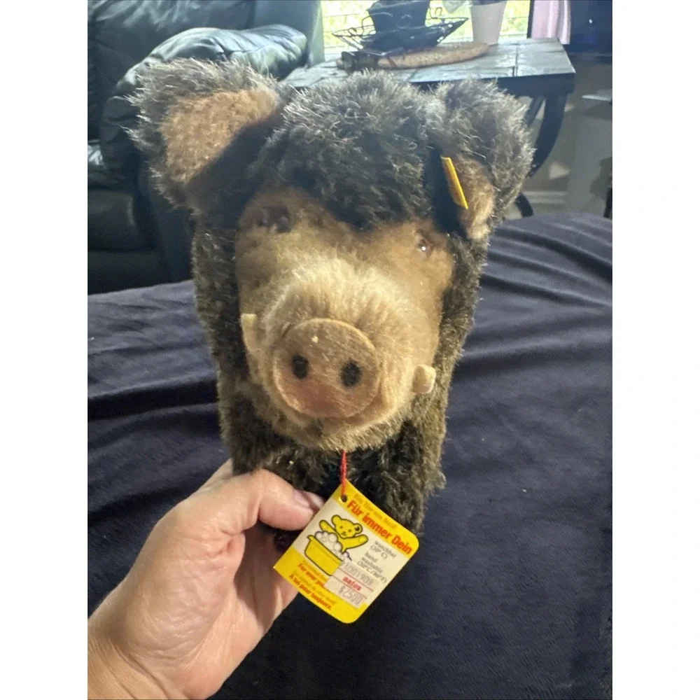 Steiff Wutzi Wild Boar Plush Knopf Im Ohr 2675/20 Germany Brown Eyes Tusks - Picture 1 of 12